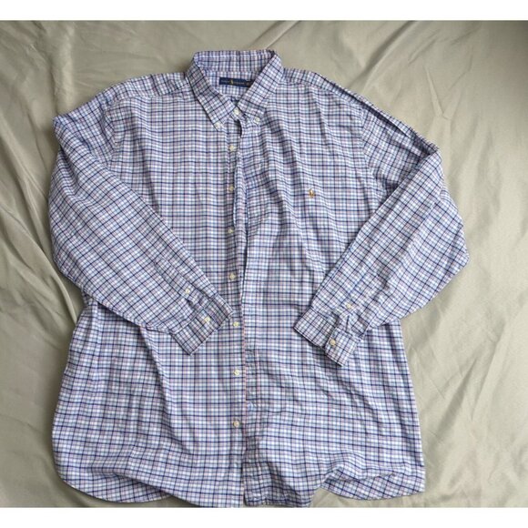 Ralph Lauren Shirt Blue Plaid Button Down Flesh Pony Preppy Mens Size 4XLT - Picture 1 of 8